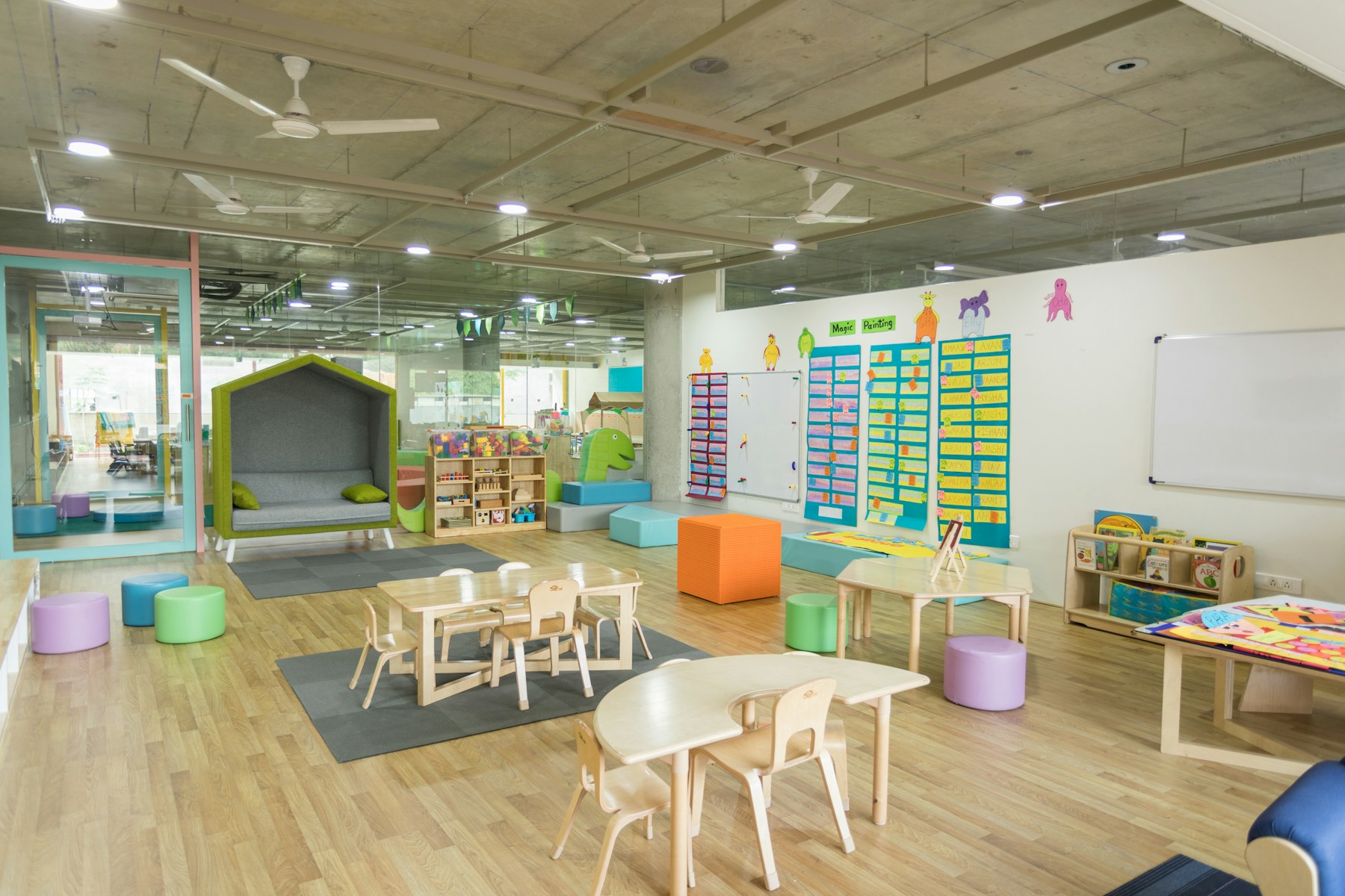 A bright, prepared early-learning classroom with open activity areas
